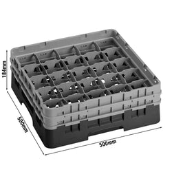 CAMBRO | CAMRACK® - kosz do mycia szklanek 1/1 - 25 przegródek - z 2 przedłużkami - 500x500mm - Czarny