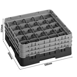 CAMBRO | CAMRACK® - kosz do mycia szklanek 1/1 - 25 przegródek - z 3 przedłużkami - 500x500mm - Czarny