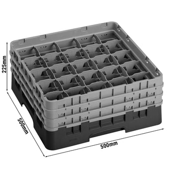 CAMBRO | CAMRACK® - kosz do mycia szklanek 1/1 - 25 przegródek - z 3 przedłużkami - 500x500mm - Czarny - Prime Gastro