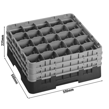 CAMBRO | CAMRACK® - kosz do mycia szklanek 1/1 - 25 przegródek - z 3 przedłużkami - 500x500mm - Czarny - Prime Gastro