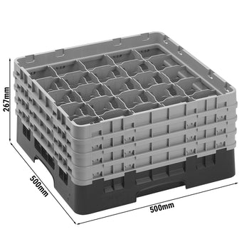 CAMBRO | CAMRACK® - kosz do mycia szklanek 1/1 - 25 przegródek - z 4 przedłużkami - 500x500mm - Czarny - Prime Gastro