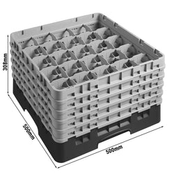 CAMBRO | CAMRACK® - kosz do mycia szklanek 1/1 z 5 przedłużkami - 500x500mm - 25 przegródek - Czarny