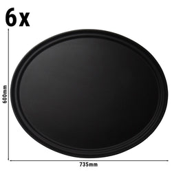 (6 szt.) CAMBRO | CAMTREAD® - Taca z włókna szklanego - owalna - 735x600mm - niskoprofilowa - czarna