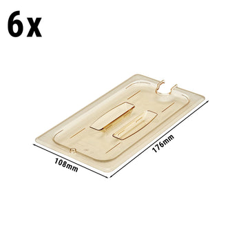 (6 szt.) CAMBRO | H-PAN™ - Żaroodporne płaskie pokrywki GN 1/3 - z uchwytem - bursztynowe - Prime Gastro