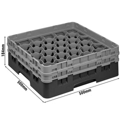 CAMBRO | CAMRACK® - kosz do mycia szklanek 1/1 z 2 przedłużkami - 500x500mm - 30 przegródek - Czarny