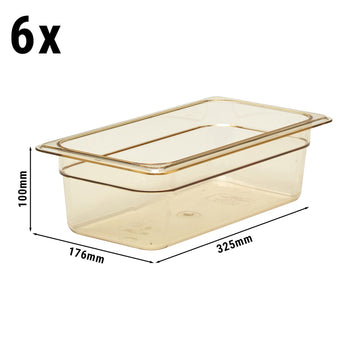 (6 szt.) CAMBRO | H-PAN™ - Żaroodporne pojemniki GN 1/3 - Bursztynowy - Głębokość 100 mm - Prime Gastro