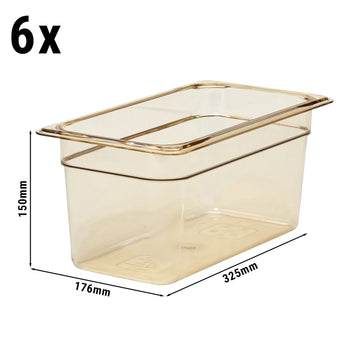 (6 szt.) CAMBRO | H-PAN™ - Żaroodporne pojemniki GN 1/3 - Bursztynowy - Głębokość 150 mm - Prime Gastro