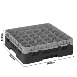 CAMBRO | CAMRACK® - kosz do mycia szklanek 1/1 z 1 przedłużką - 500x500mm - 36 przegródek - Czarny