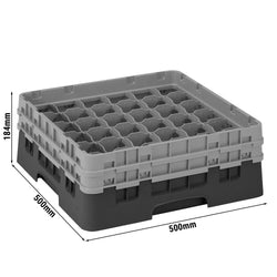 CAMBRO | CAMRACK® - kosz do mycia szklanek 1/1 z 2 przedłużkami - 500x500mm - 36 przegródek - Czarny