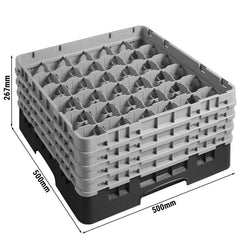 CAMBRO | CAMRACK® - kosz do mycia szklanek 1/1 - 36 przegródek - z 4 przedłużkami - 500x500mm - Czarny
