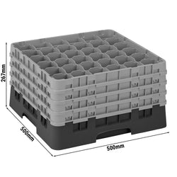 CAMBRO | CAMRACK® - kosz do mycia szklanek 1/1 z 4 przedłużkami - 500x500mm - 36 przegródek - Czarny