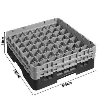 CAMBRO | CAMRACK® - kosz do mycia szklanek 1/1 - 49 przegródek - z 2 przedłużkami - 500x500mm - Czarny - Prime Gastro