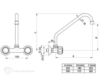 Kran mieszający naścienny z dwoma otworami 1000 - Prime Gastro