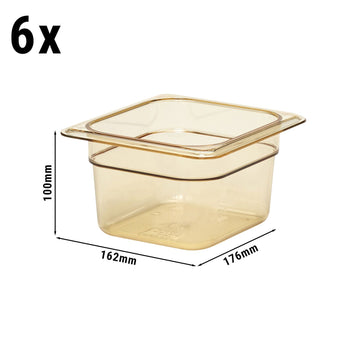 (6 szt.) CAMBRO | H-PAN™ - Żaroodporne pojemniki GN 1/6 - Bursztynowe - Głębokość 100 mm - Prime Gastro
