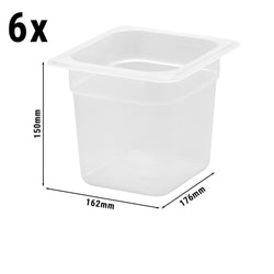 (6 sztuk) CAMBRO | Pojemniki GN z polipropylenu 1/6 – mleczne – wysokość: 150 mm