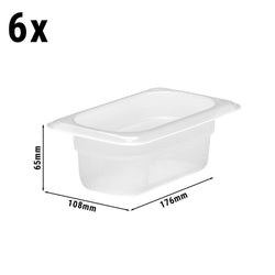 (6 sztuk) CAMBRO | Pojemniki GN z polipropylenu 1/9 – mleczne – wysokość: 65 mm