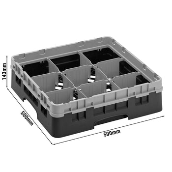 CAMBRO | CAMRACK® - kosz do mycia szklanek 1/1 - 9 przegródek - z 1 przedłużką - 500x500mm - Czarny - Prime Gastro