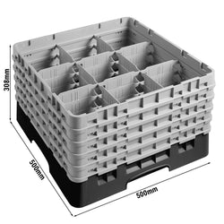 CAMBRO | CAMRACK® - kosz do mycia szklanek 1/1 - 9 przegródek - z 5 przedłużkami - 500x500mm - Czarny