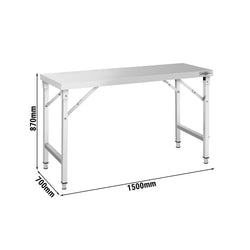 Stół roboczy ze stali nierdzewnej - składany - 1500 x 700 mm