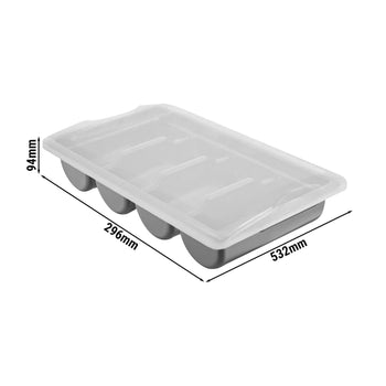 Pojemnik na sztućce z 4 przegrodami włącznie z pokrywą – szary - Prime Gastro