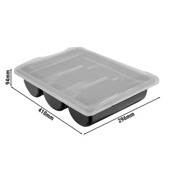 Pojemnik na sztućce z 3 przegrodami włącznie z pokrywą – czarny - Prime Gastro