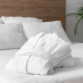 (12 sztuk) Szlafrok kąpielowy z kołnierzem szalowym - rozmiar: XL - biały - Prime Gastro