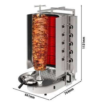 Grill gazowy do gyrosa/kebaba - ze szkłem ROBAX® - 10 palników - maks. 90 kg - Prime Gastro