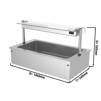 Wbudowana wanna do ekspozycji na lodzie - 1,5m - 4x GN 1/1 - ze szklaną ochroną przed kaszlem - Prime Gastro