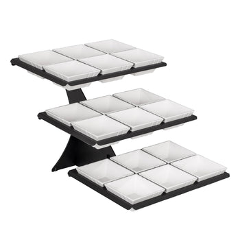 Etażerka/ Stojak bufetowy - czarny - włącznie z 18 miskami z melaminy - kwadratowy - Prime Gastro