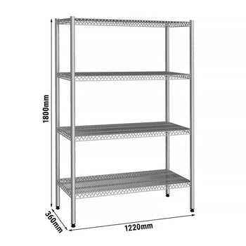 Półka ze stali nierdzewnej - 1220x360 mm - z 4 półkami drucianymi (STAŁA) - Prime Gastro