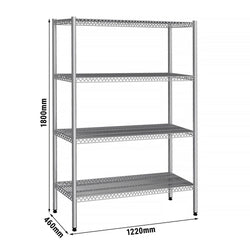 Półka ze stali nierdzewnej - 1220x460 mm - z 4 drucianymi półkami (STAŁA)