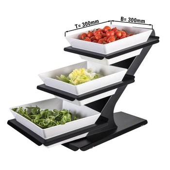 Etażerka / Stojak bufetowy - czarny - włącznie z 3 melaminowymi miskami 300x300 mm