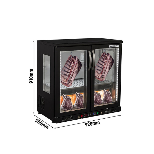 Szafka do dojrzewania mięsa na sucho - 920 mm - z 2 szklanymi drzwiami - czarna - Prime Gastro