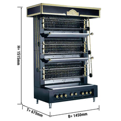 UBERT | Grill ścienny z płomieniem - 30kW - z 4 szpikulcami dla maksymalnie 32 kurczaków