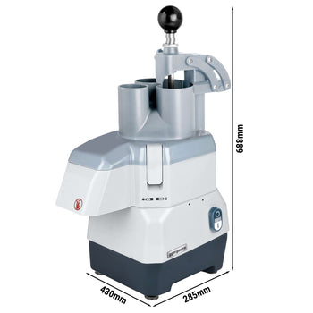 Elektryczna kompaktowa krajalnica do warzyw - 735 W - włącznie z 4 tarczami do krojenia/tarcia - pokrywa na zawiasach - Prime Gastro