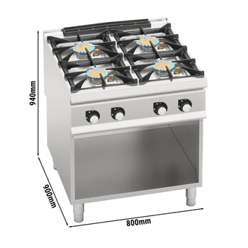 Gazowa kuchenka - z 4 palnikami - 40 kW - model o wysokiej wydajności - Prime Gastro