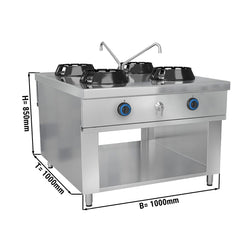 Kuchenka gazowa wok - 56 kW - 4 palniki - włącznie z 2 mini kolumnami wodnymi