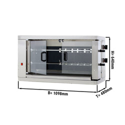 Elektryczny grill do kurczaka - ceramika szklana - 9,6 kW - z 2 szpikulcami dla maksymalnie 12 kurczaków