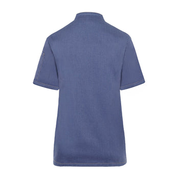 KARLOWSKY | Damska bluza kucharska z krótkim rękawem Styl dżinsowy - Niebieski w stylu Vintage - Rozmiar: 58 - Prime Gastro