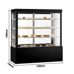 Witryna ekspozycyjna na ciasta - 1800 mm - z oświetleniem LED & 3 półkami - lustrzanym panelem przednim - czarna