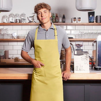 (6 sztuk) KARLOWSKY | Fartuch na szelkach z kieszenią Basic - żółty słoneczny - Prime Gastro