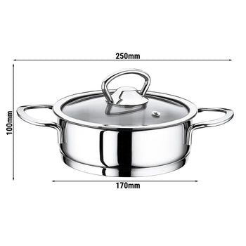Mini rondel z uchwytem ze stali nierdzewnej z pokrywką - Ø 160 mm - wysokość 50 mm - 1,00 litra - Prime Gastro