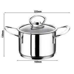 Mini rondel z uchwytem ze stali nierdzewnej z pokrywką - Ø 140 mm - wysokość 80 mm - 1,20 litra