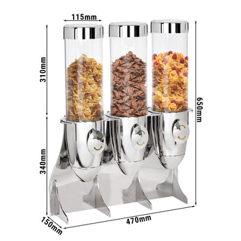 Dozownik do musli & płatków kukurydzianych - potrójny -Ø 115mm - Chromowany - dozownik obrotowy - Prime Gastro