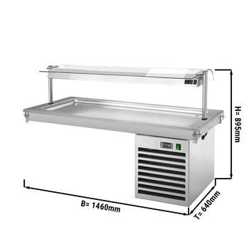 Płyta chłodnicza wbudowana - 1,5m - +2 ~ +8 °C - 4x GN 1/1 - ze szklaną ochroną przed kaszlem - Prime Gastro
