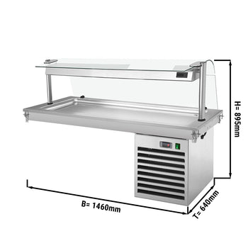 Płyta chłodnicza wbudowana - 1,5m - +2 ~ +8 °C - 4x GN 1/1 - ze szklaną ochroną przed kaszlem - Prime Gastro