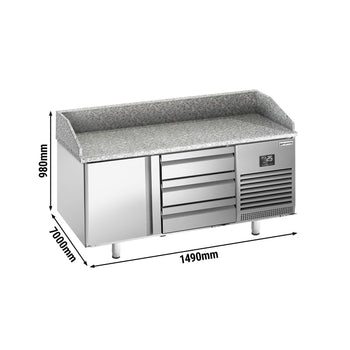 Stół chłodniczy do pizzy PREMIUM PLUS - 1490x700 mm - z 1 drzwiami & 3 szufladami - Prime Gastro