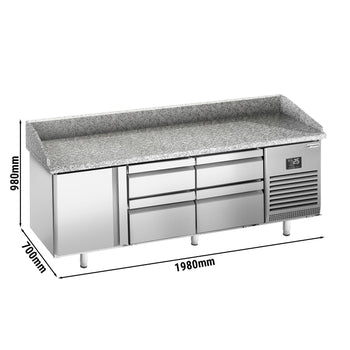 Stół chłodniczy do pizzy PREMIUM PLUS - 1980x700 mm - z 1 drzwiami & 4 szufladami - Prime Gastro