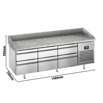 Stół chłodniczy do pizzy PREMIUM PLUS - 1980x700mm - z 6 szufladami - Prime Gastro