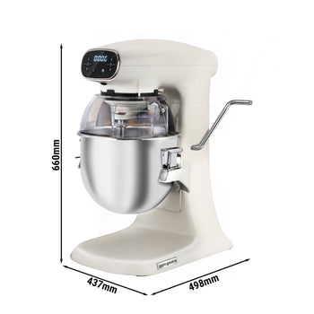 Mikser planetarny - 12 litrów - 880 W - z wyświetlaczem, oświetleniem & 3 nasadkami mieszającymi - jasna kość słoniowa - Prime Gastro